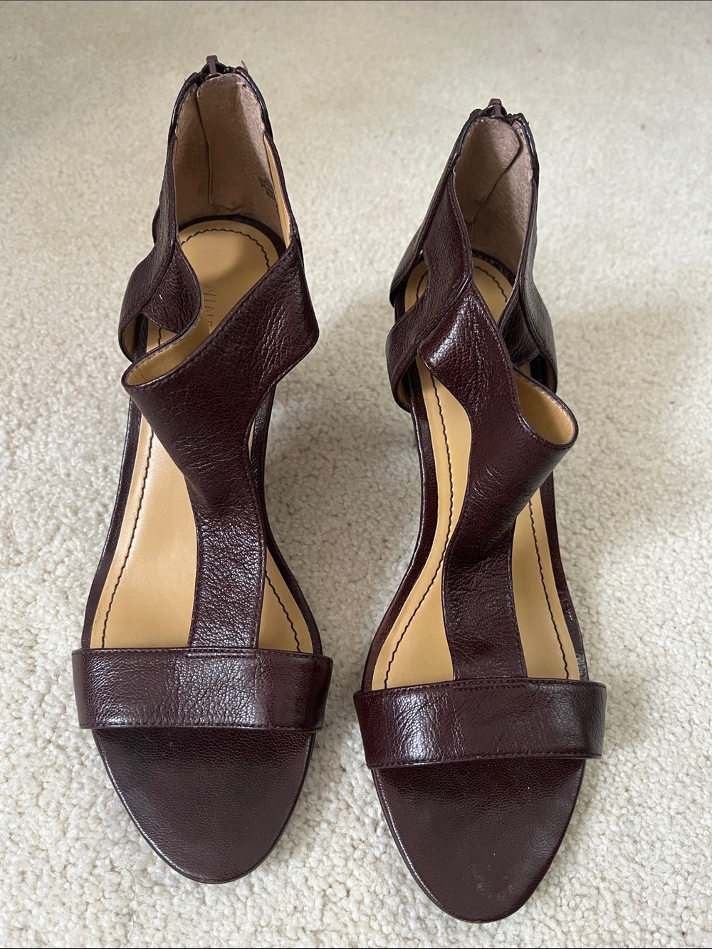 Brown Leather T-Strap Kitten Heels Size 7